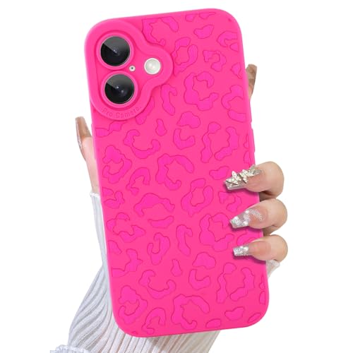 TEAUGHT Schutzhülle für iPhone 16, süßes Leopardenmuster + Displayschutzfolie, stoßfest, Gepardenmuster, für Mädchen und Frauen, Hot Pink von TEAUGHT