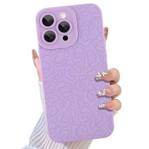 TEAUGHT Schutzhülle für iPhone 16 Pro, süßes Leopardenmuster + Displayschutzfolie, stoßfest, Gepardenmuster, Violett von TEAUGHT