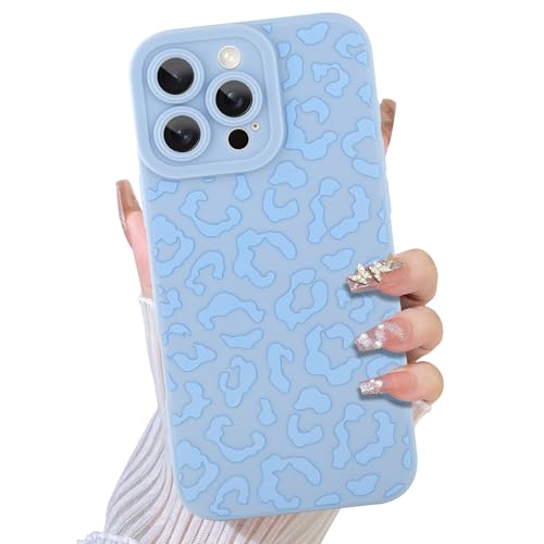 TEAUGHT Schutzhülle für iPhone 16 Pro, süßes Leopardenmuster + Displayschutzfolie, stoßfest, Gepardenmuster, für Mädchen und Frauen, Blau von TEAUGHT