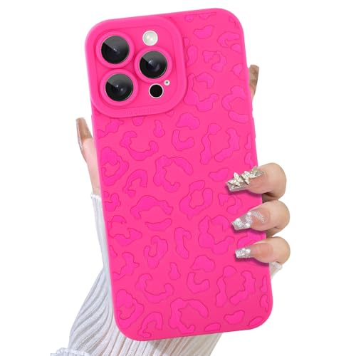 TEAUGHT Schutzhülle für iPhone 16 Pro, süßes Leopardenmuster + Displayschutzfolie, stoßfest, Gepardenmuster, für Mädchen und Frauen, Hot Pink von TEAUGHT