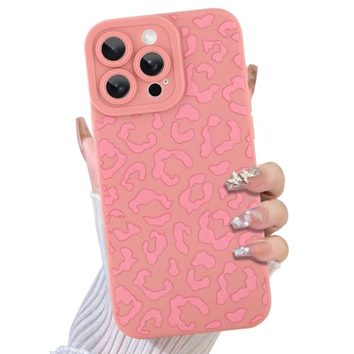 TEAUGHT Schutzhülle für iPhone 16 Pro Max, süßes Muster, Leopardenmuster + Displayschutzfolie, stoßfest, Gepardenmuster, Handyhülle für Mädchen und Damen, Rosa von TEAUGHT