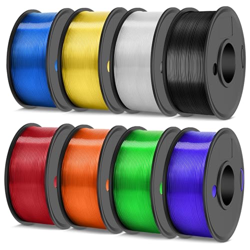 TECBEARS PETG Filament 1.75 mm Bündel Multicolor, 1.75mm PETG 3D Filament, 0.25kg/Spule,8 Packung Insgesamt 2KG (Schwarz,Transparent Rot/Blau/Grün/Orange/Lila/Gelb) von TECBEARS