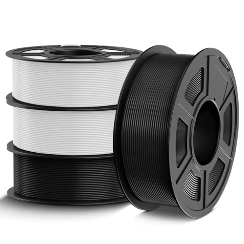 TECBEARS PETG Filament 1.75 mm Bundle 4 kg, Stärker Zähigkeit PETG 3D Drucker Filament, Maßgenauigkeit +/- 0,02 mm, 4 Spulen, 1kg pro Spule (2*Schwarz, 2*Weiß) von TECBEARS