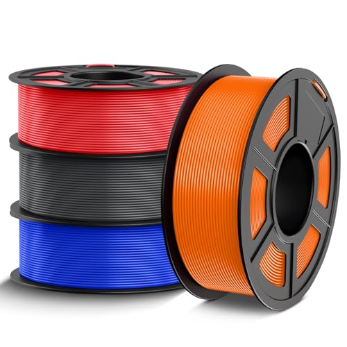TECBEARS PETG Filament 1.75 mm Bundle 4 kg, Stärker Zähigkeit PETG 3D Drucker Filament, Maßgenauigkeit +/- 0,02 mm, 4 Spulen, 1kg pro Spule (Blau, Rot, Orange, Grau) von TECBEARS