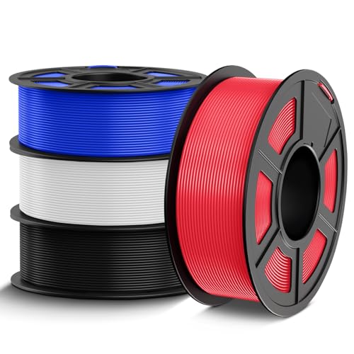 TECBEARS PETG Filament 1.75 mm Bundle 4 kg, Stärker Zähigkeit PETG 3D Drucker Filament, Maßgenauigkeit +/- 0,02 mm, 4 Spulen, 1kg pro Spule (Schwarz, Weiß, Blau, Rot) von TECBEARS