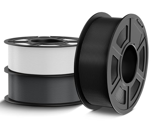 TECBEARS PLA+ Filament 1,75 mm Bundle 3 KG, Verstärkt Zähigkeit PLA Plus 3D Drucker Filament, Maßgenauigkeit +/- 0,02 mm, 3 Spulen, 1kg pro Spule (Schwarz, Weiß, Grau) von TECBEARS