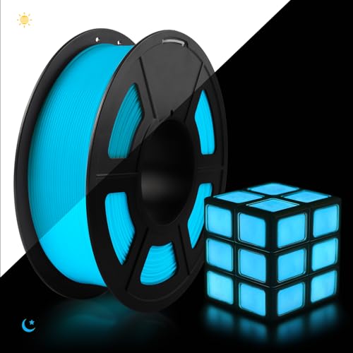 TECBEARS Glow in the Dark Filament PLA 1.75mm, PLA Leuchtet Filament Blau, Maßgenauigkeit +/- 0.02mm, 1kg Spule Filament PLA für 3D Drucker, Leuchtendes Blau von TECBEARS