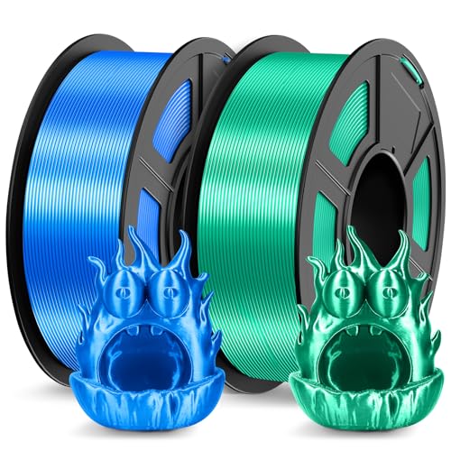 TECBEARS PLA Silk Filament 1.75mm 2KG, Shiny Silk PLA 3D Drucker Filament, mit Seidenglattes Finish, Gute Farbwiedergabe, Maßgenauigkeit +/- 0.02, Silk PLA Blau+Grün von TECBEARS