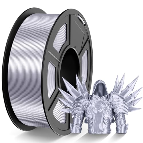 TECBEARS PLA Silk Filament 1.75mm Silber 1KG, Shiny Silk PLA 3D Drucker Filament, mit Seidenglattes Finish, Gute Farbwiedergabe, Maßgenauigkeit +/- 0.02, 1 Spulen, 1kg pro Spule Silk PLA Silber von TECBEARS