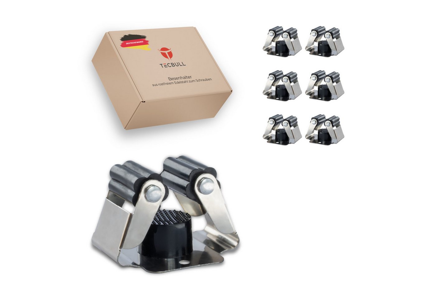 TECBULL Besenhalter Edelstahl Besenhalterung Wand ohne Bohren Wandhalterung, (6-tlg., Mopphalter, Mop Halter, Mopp Halterung, Wischmnopp, Besen, Edelstahl, Silikonrollen) von TECBULL
