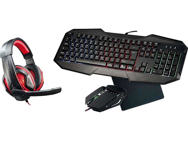 TECCUS Gaming Eingabeset 4-in-1, Mauspad, Headset, Maus, Tastatur, Mechanisch, Kabelgebunden, Schwarz von TECCUS