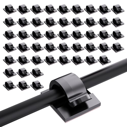 TECDW 100 Stücke Kabelhalter Selbstklebend Hochviskose Kabel Halter Kabelklemmen Schreibtisch Organizer Kabelmanagement Wand, Kabelclips für Kabelbefestigung Lichterkette Büro Zuhause (Schwarz) von TECDW