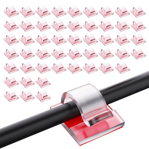 TECDW 100 Stücke Kabelhalter Selbstklebend Hochviskose Kabel Halter Kabelklemmen Schreibtisch Organizer Kabelmanagement Wand, Kabelclips für Kabelbefestigung Lichterkette Büro Zuhause (Transparent) von TECDW