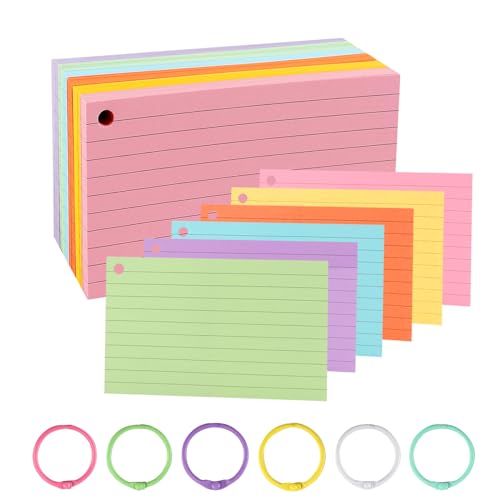 TECDW 300 Stücke Liniert Karteikarten, Bunt Lernkarten mit 6 Binderinge, Beidseitig Beschreibbar, Flashcards Lernzettel mit Gelocht, Vokabelkarten Blanko für Lernen Notizen Treffen Büro Schule (005) TECDW 300 Stücke Liniert Karteikarten, Bunt Lernkarten mit 6 Binderinge, Beidseitig Beschreibbar, Flashcards Lernzettel mit Gelocht, Vokabelkarten Blanko für Lernen Notizen Treffen Büro Schule (005) von TECDW