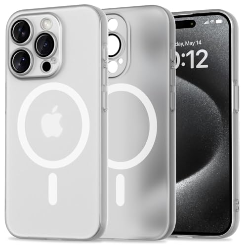 TECH PROTECT MagSlim Case - Transparent Magnetische Hülle, Magnetischem Kabellosem Laden, Handyhülle | Kompatibel mit iPhone 15 Pro | Matte Weiß von TECH PROTECT