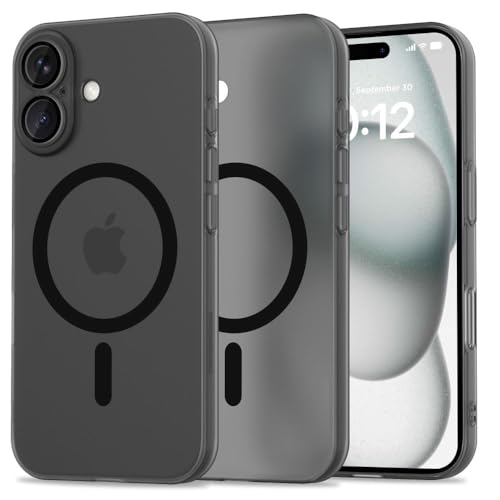 TECH PROTECT MagSlim Case - Transparent Magnetische Hülle, Magnetischem Kabellosem Laden, Handyhülle | Kompatibel mit iPhone 16 | Matte Schwarz von TECH PROTECT