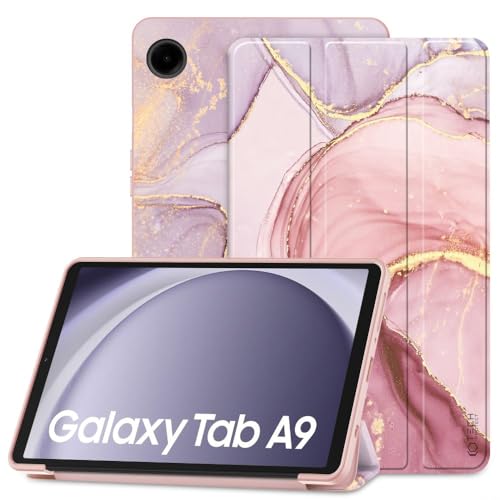 TECH PROTECT SmartCase - Klapphülle, Schutzhülle mit Standfunktion, Magnetische Hülle | Kompatibel mit Samsung Galaxy Tab A9 8.7 X110 / X115 | Rosa Marmor von TECH PROTECT