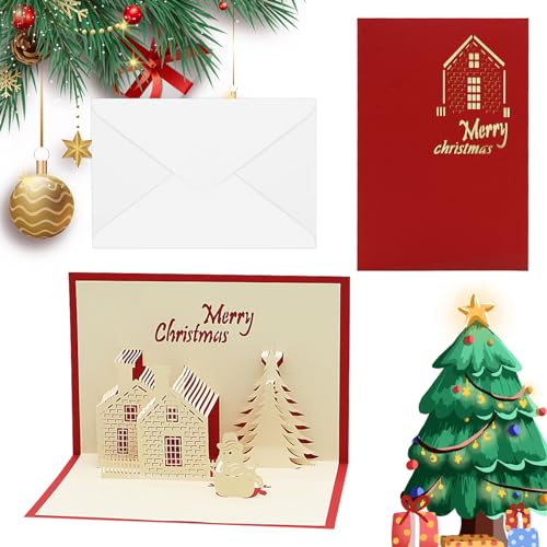 TECHEEL 3D weihnachtskarten,Pop Up Karte Weihnachten Karte mit Umschlag Weihnachtskarten Handgemachtes Christmas Cards mit Frohe Weihnachtshirsch Auto Grußkarte Chrismas Geschenkkarte (B) von TECHEEL