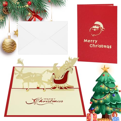 TECHEEL Pop Up Karte Weihnachten, 3D weihnachtskarten Karte weihnachtskarte pop up 3D Weihnachtskarte Pop-Up Karte Christmas Cards mit Frohe Weihnachtshirsch Auto 3D Karte Weihnachten (A) von TECHEEL