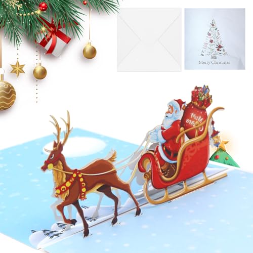 TECHEEL Pop Up Karte Weihnachten 3D weihnachtskarten, Lustige 3D Weihnachtskarte Rentier, Weihnachtskarte Pop-Up Karte,Christmas Cards für Winter, Grußkarte Chrismas Mädchen und Jungen Geschenk (C) von TECHEEL