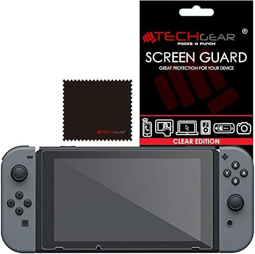 Switch Schutzfolie [2 Stück] TECHGEAR Ultra Klare Schutzfolie Displayschutz mit Reinigungstuch + Applikationskarte kompatibel mit Nintendo Switch von TECHGEAR
