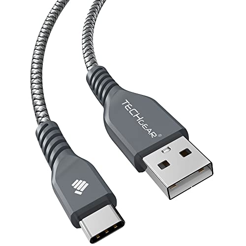 TECHGEAR 1M USB C kabel Typ C Geflochtene Ladekabel und Synchronisation Kompatible mit Samsung S24 S23 S22 S21 S20 FE/Plus/Ultra A05s/A14/A15/A25/A55 5G, Huawei P40 P30, Xiaomi Note 12/11/Pro, Silber von TECHGEAR