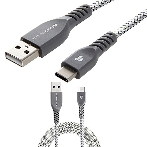 TECHGEAR 1 Meter USB Typ C Nylon geflochtene Schnur Ladekabel und Synchronisation Kabel Kompatibel mit Oppo Find X5 X3 Lite/Pro/Neo, X6a, X7a, A16s A53 A54, K12 A3 Pro, F25, Reno11 Pro Neo, Silber von TECHGEAR