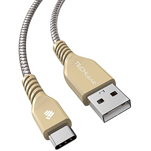 TECHGEAR 1M USB C Kabel USB Typ C Nylon Geflochtene Ladekabel und Synchronisation Kabel für iPad Air 4. 5. Generation, iPad Pro 12,9 2018-2024 iPad Pro 11, iPad 10, Mini 6, und mehr - 1 Meter Gold von TECHGEAR