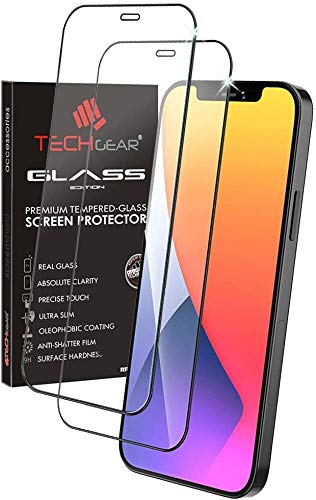 TECHGEAR [2 Stück 3D Schutzfolie kompatibel mit iPhone 12 Mini [Vollbild-Klebstoffe] [Voll Bildschirm] Gehärtetem Glas Displayschutzfolie Guard Cover Kompatibel mit iPhone 12 Mini - Schwarz von TECHGEAR