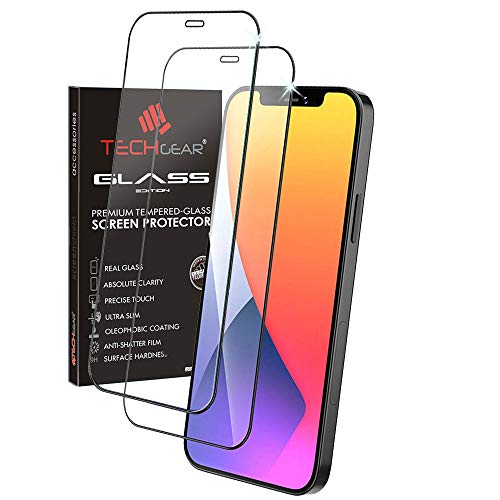 TECHGEAR [2 Stück 3D Schutzfolie kompatibel mit iPhone 12 Pro Max [Vollbild-Klebstoffe] [Voll Bildschirm] Gehärtetem Glas Displayschutzfolie Guard Cover Kompatibel mit iPhone 12 Pro Max - Schwarz von TECHGEAR