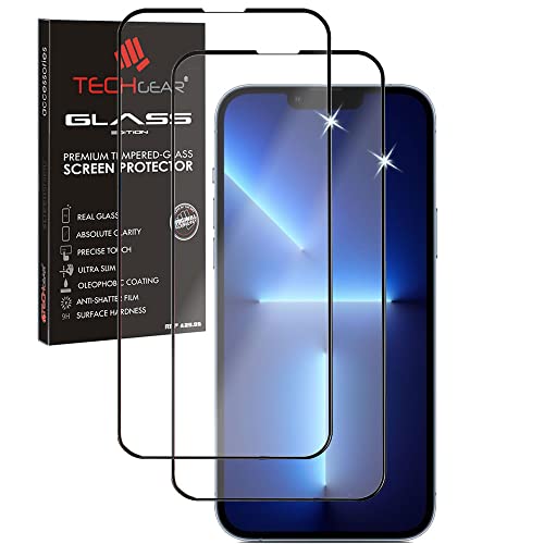 TECHGEAR [2 Stück 3D Schutzfolie kompatibel mit iPhone 13 Mini [Vollbild-Klebstoffe] [Voll Bildschirm] Gehärtetem Glas Displayschutzfolie Guard Cover Kompatibel mit iPhone 13 Mini - Schwarz von TECHGEAR