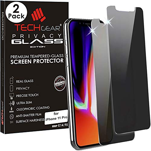 TECHGEAR [2 Stück] Anti Spy Schutzfolie kompatibel mit iPhone 11 Pro - Anti Spy PRIVACY Privatsphäre Schutzfolie Edition Displayschutzfolie aus gehärtetem Glas von TECHGEAR