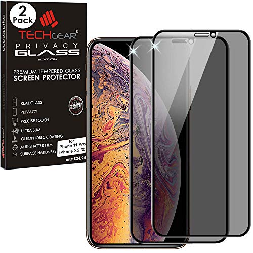 TECHGEAR 2 Stück Antispy Privatsphäre Glas Schutzfolie kompatibel mit iPhone 11 Pro, iPhone XS/X - Full PRIVACY 3D Touch Sichtschutz mit Vollständige Abdeckung Glas Schutzfolie von TECHGEAR