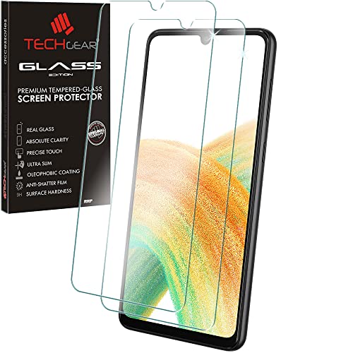 TECHGEAR [2 Stück GLAS Schutzfolie kompatibel mit Samsung Galaxy A33 5G Displayschutz folie aus gehärtetem Glas (2.5D Runde Kante) [9H Härte] [Crystal Clarity] [No-Bubbles] von TECHGEAR