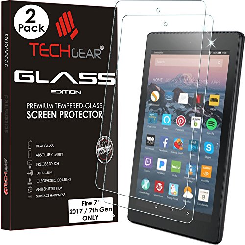 TECHGEAR [2 Stück] Glas Schutzfolie kompatibel mit Amazon Fire 7 mit Alexa Tablet (2019 9. Gen / 2017 7. Gen) - Glas Schutzfolie Anti-Kratzer Schutzabdeckung von TECHGEAR