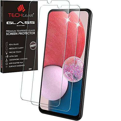 TECHGEAR [2 Stück Glas Schutzfolie kompatibel mit Samsung Galaxy A13 Displayschutz folie aus gehärtetem Glas (2.5D Runde Kante) [9H Härte] [Crystal Clarity] [No-Bubbles] von TECHGEAR