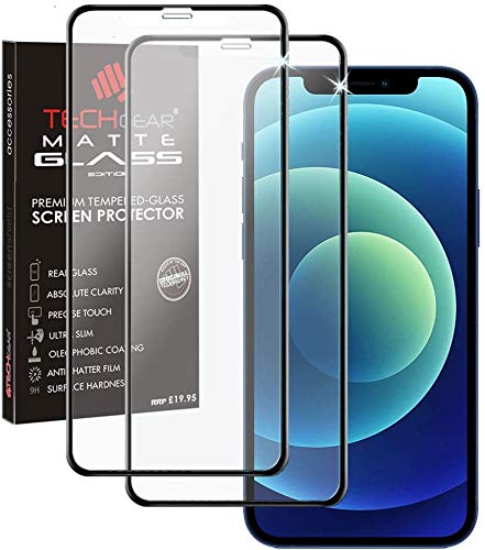 TECHGEAR 2 Stück Matt Schutzfolie Glas kompatibel mit iPhone 12, iPhone 12 Pro -Blendschutz Anti Glare 3D Schutzfolie Glas Auflage Full Screen [Vollbildschirm] Matte Schutzfolie Glas von TECHGEAR