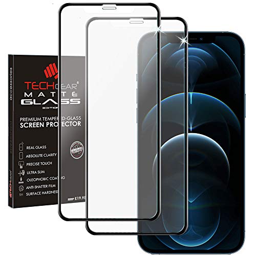 TECHGEAR 2 Stück Matt Schutzfolie Glas kompatibel mit iPhone 12 Pro Max - Blendschutz Anti Glare 3D Schutzfolie Glas Auflage Full Screen [Vollbildschirm] Matte Schutzfolie Glas von TECHGEAR