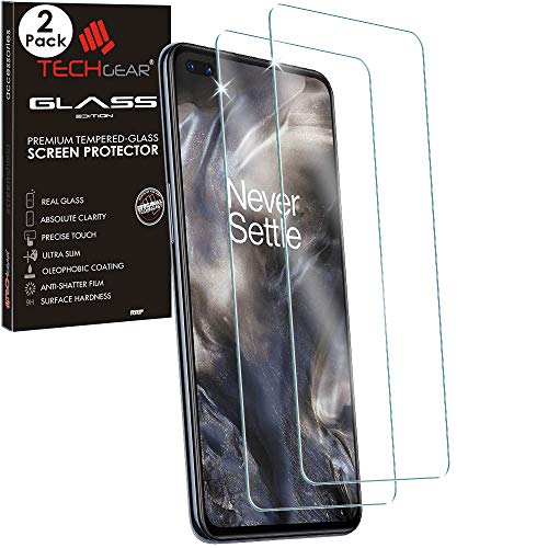 TECHGEAR [2 Stück Schutzfolie Schutzfolie kompatibel mit OnePlus Nord, Displayschutzfolie aus gehärtetem Glas (2.5D Runde Kante) [9H Härte] [Crystal Clarity] [Kratzfest] [No-Bubbles] von TECHGEAR