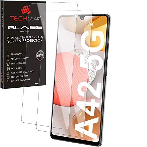 TECHGEAR [2 Stück Schutzfolie Schutzfolie kompatibel mit Samsung Galaxy A42 5G Displayschutz folie aus gehärtetem Glas (2.5D Runde Kante) [9H Härte] [Crystal Clarity] von TECHGEAR