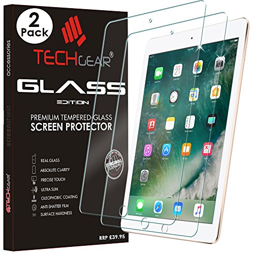 TECHGEAR [2 Stück] Schutzfolie kompatibel mit iPad 9.7 (2018/2017), iPad Air 1, iPad Air 2 (9,7 Zoll) Schutzfolie folie Glas Anti-Kratzer Schutzabdeckung kompatibel mit iPad 9.7 5. & 6. Generation von TECHGEAR