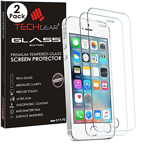 TECHGEAR [2 Stück] Schutzfolie kompatibel mit iPhone 5s / 5c / 5 / SE 1. Generation - Glas Displayschutzfolie Anti-Kratzer Schutzabdeckung von TECHGEAR