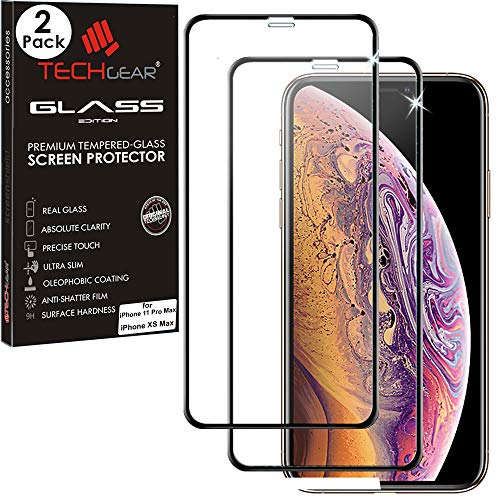 TECHGEAR [2 Stück] Schutzfolie kompatibel mit iPhone XS Max [3D-Touch Kompatibel] - Full Screen Deckung gehärtetem Glas Displayschutzfolie Guard Cover kompatibel mit iPhone XS Max 6.5 Zoll (Schwarz) von TECHGEAR