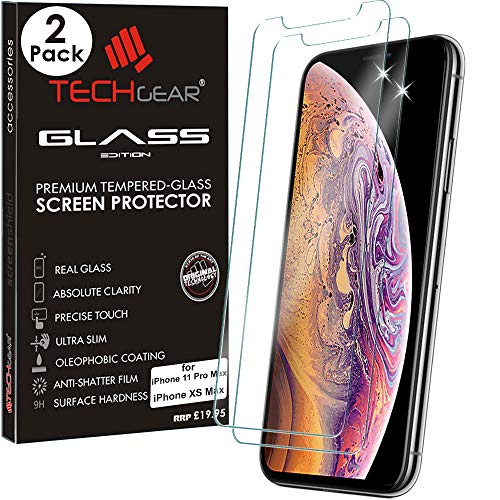 TECHGEAR [2 Stück] Schutzfolie kompatibel mit iPhone XS Max - Schutzfolie Glas Anti-Kratzer Schutzabdeckung kompatibel mit iPhone XS Max (6,5 Zoll) von TECHGEAR