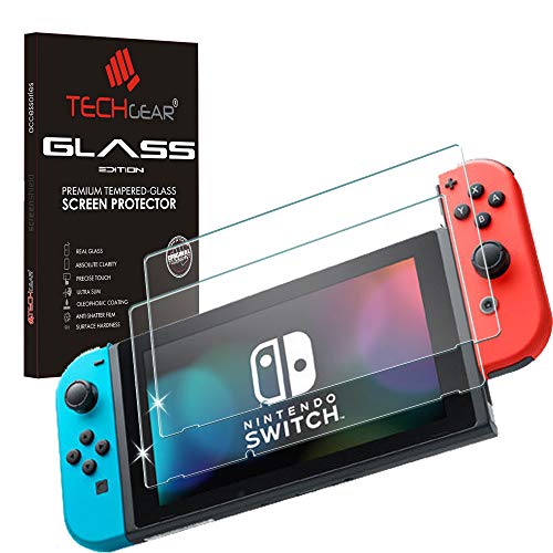 TECHGEAR [2 Stück] Schutzfolie kompatible mit Nintendo Switch, GLAS Displayschutzfolie aus gehärtetem (Runde Kante) [9H Härte] [Crystal Clarity] [Kratzfest] [Nein-Bläschen] von TECHGEAR