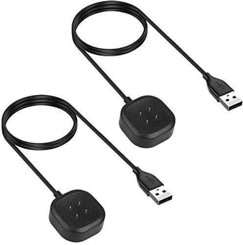 TECHGEAR 2 Stück USB Ladekabel Kompatibel mit Fitbit Versa 3 / Fitbit Versa Sense, USB Lade Kabel Power Cradle Dock Station Kompatibel mit Fitbit Versa 3 / Versa Sense SmartWatch von TECHGEAR