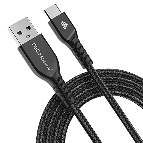 TECHGEAR 2M USB C Kabel USB Typ C Nylon Geflochtene Ladekabel und Synchronisation Kabel für iPad Air 4. 5. Generation, iPad Pro 12,9 2018-2024 iPad Pro 11, iPad 10, Mini 6, und mehr - 2 Meter Schwarz von TECHGEAR