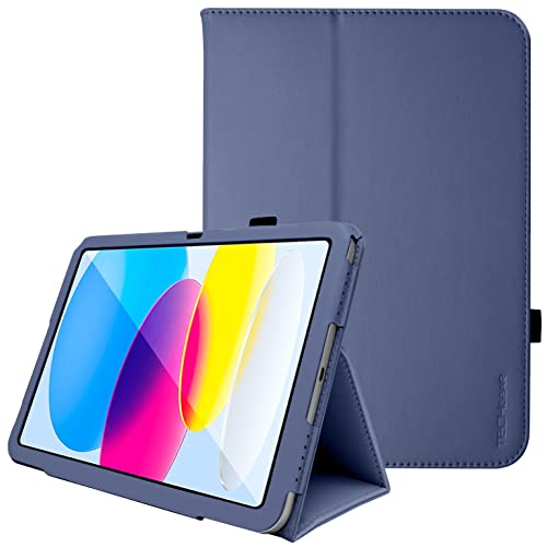 TECHGEAR 2fld iPad 10 Generation hülle Leder, Schlank Folio Schutzhülle mit Ständer, Handschlaufe [PU-Leder] [Auto Schlaf Wach] Kompatibel mit Apple iPad 10,9 2022 hülle mit stifthalter [Navy blau] von TECHGEAR