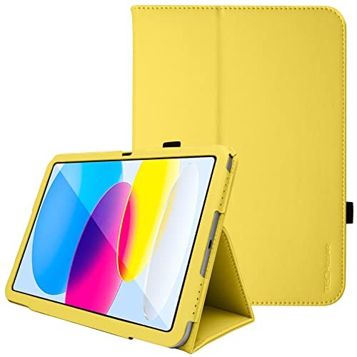 TECHGEAR 2fld iPad 10 Generation hülle Leder, Schlank Folio Schutzhülle mit Ständer und Handschlaufe [PU-Leder] [Auto Schlaf Wach] Kompatibel mit Apple iPad 10,9 2022 hülle mit stifthalter [Gelb] von TECHGEAR
