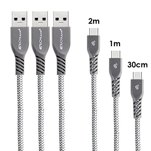 TECHGEAR 3 Stück 30cm 1m 2m USB C Kabel Typ C Nylon Schnur Synchronisation und Ladekabel Kompatible mit Amazon Fire Max 11, Fire HD 10 (13. 11. 9. Generation), Kindle Fire HD 8 / HD 8 Plus 2020/2022 von TECHGEAR